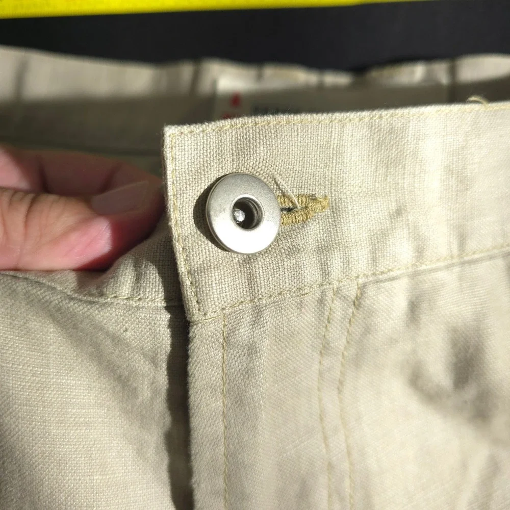 Perry Ellis America Pants Mens 38x30 Khaki Linen Cotton Blend Straight Chino